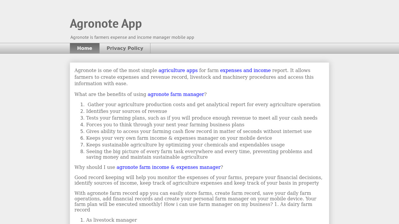 Agronote Landing page