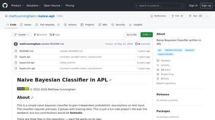 Naive Bayesian Classifer in APL image