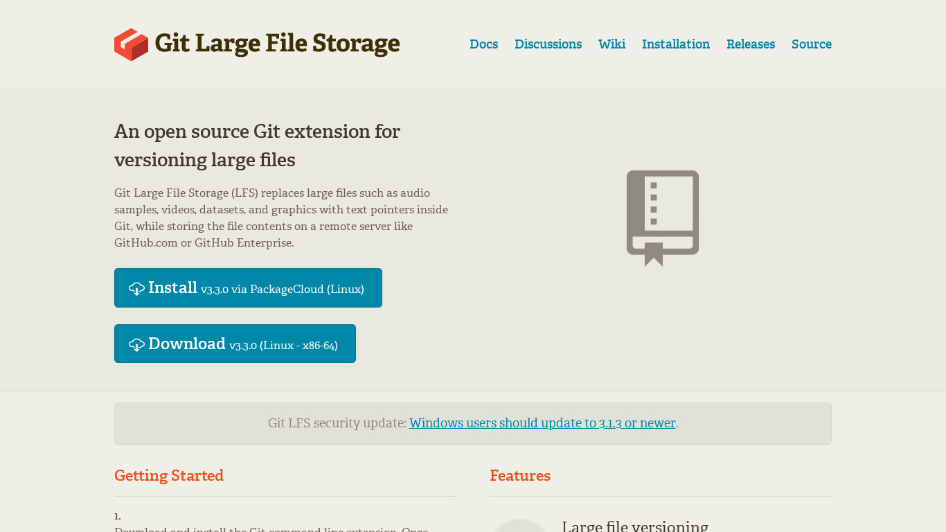Git Large File Storage Landing page