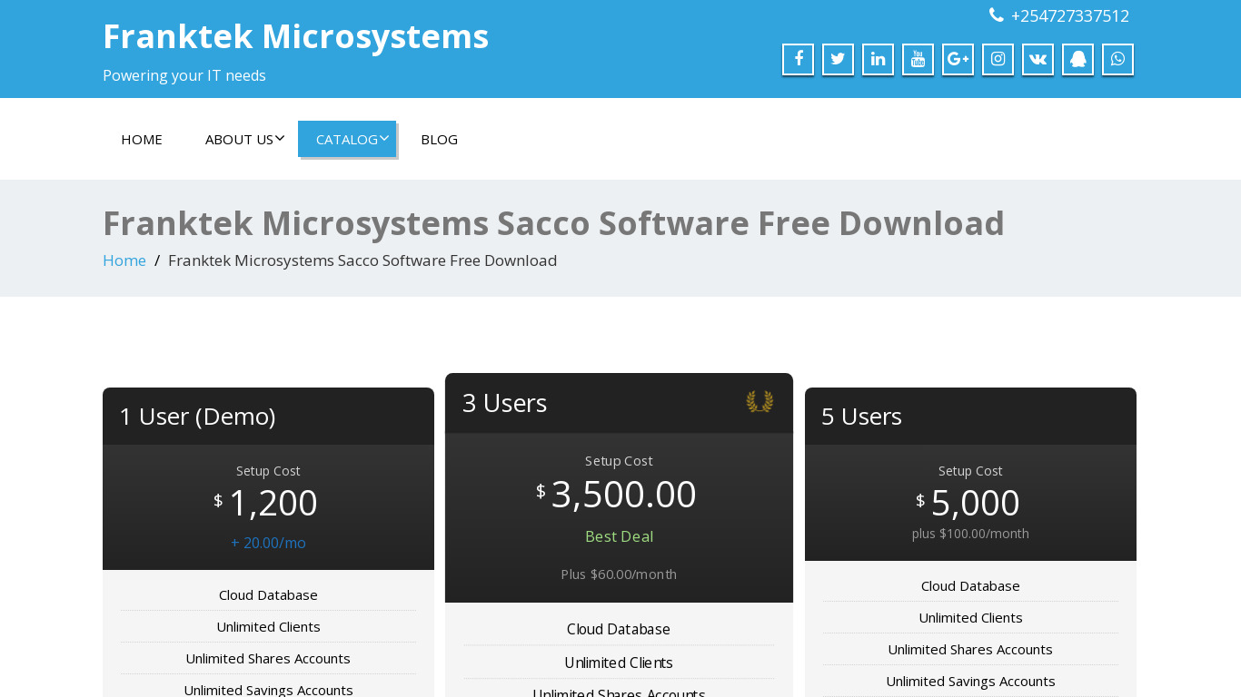 Franktek Microsystems Sacco Software Landing page