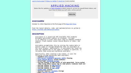 EverCookie screenshot
