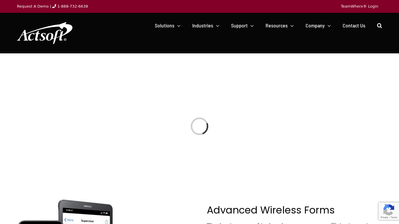 Actsoft Advanced Wireless Forms Landing page