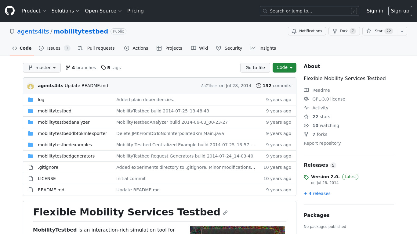 Mobility Testbed Landing page