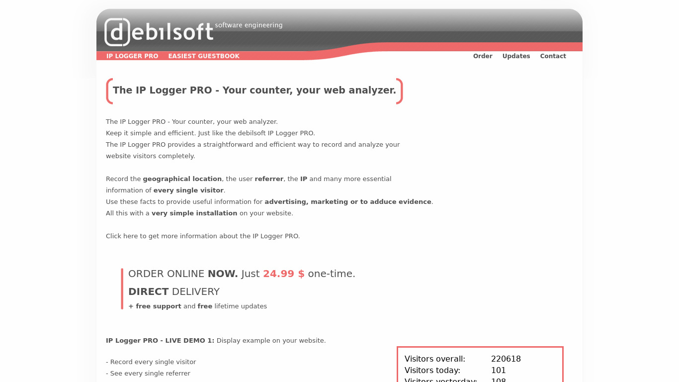 Debilsoft IP Logger Landing page