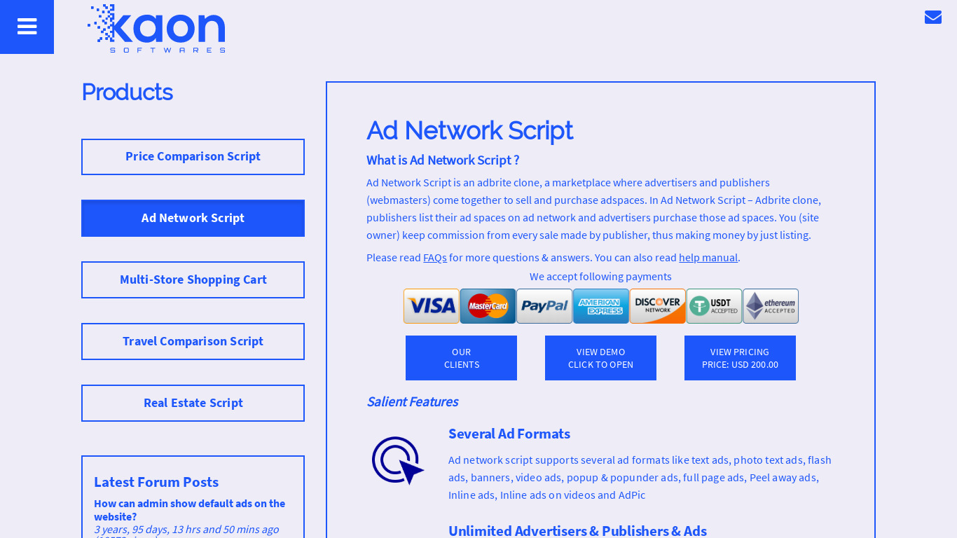 Kaon Ad Network Script Landing page