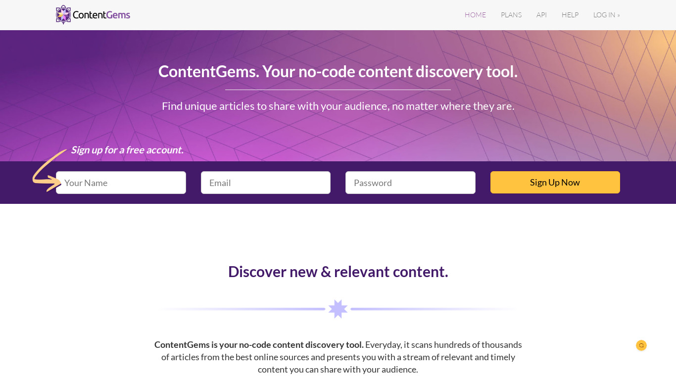 ContentGems Landing page