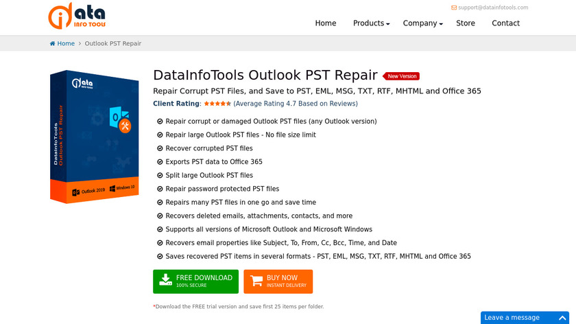 DataInfoTools Outlook PST Repair Landing Page