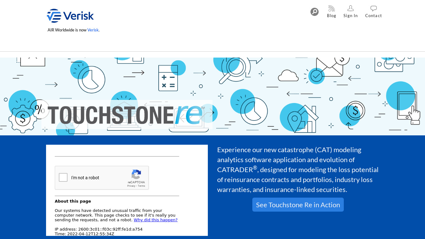 Touchstone Re Landing page