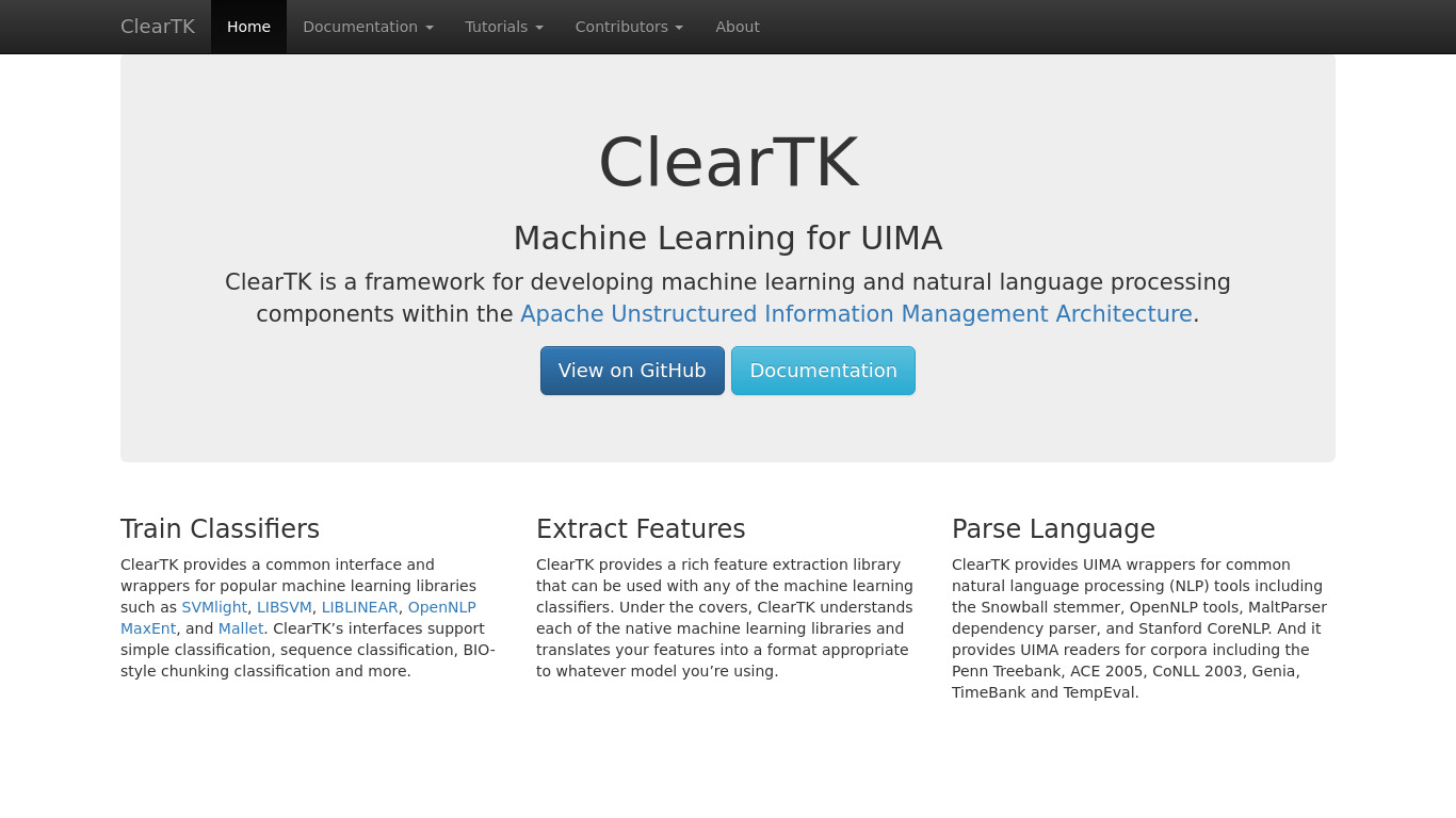 ClearTK Landing page