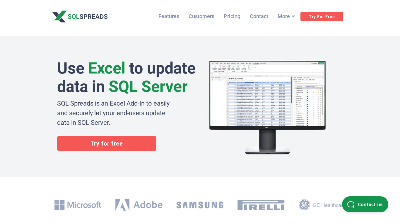 SQL Spreads Landing page