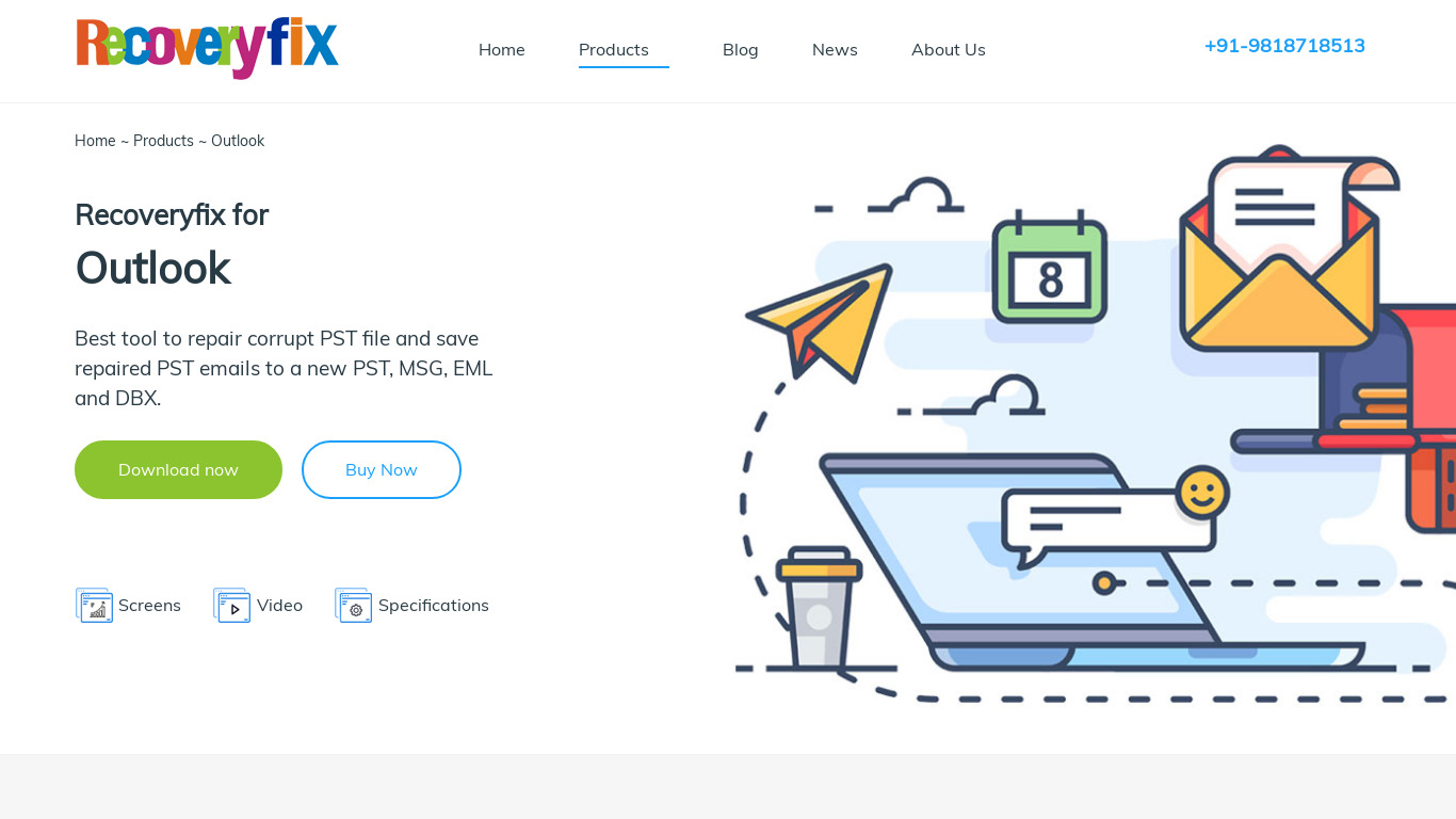 RecoveryFix for Outlook PST Repair Landing page