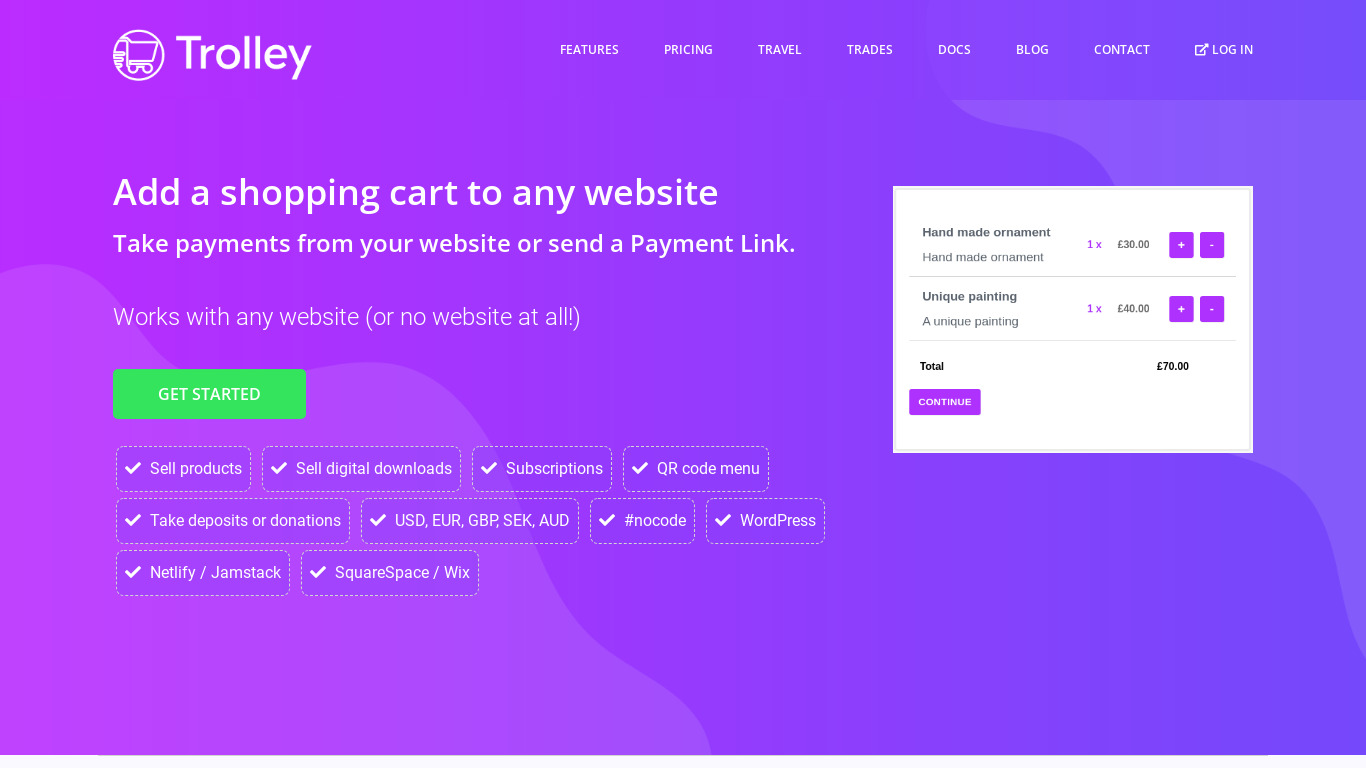 Trolley Payments Landing page