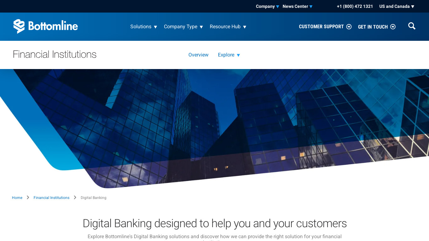 Bottomline Business Banking Landing page