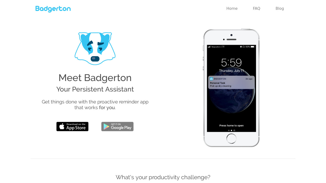 Badgerton Landing page