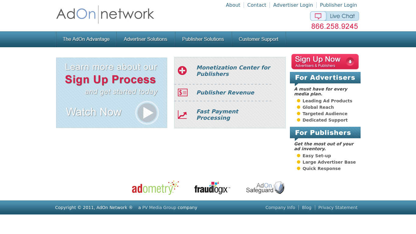 AdOn Network Landing page