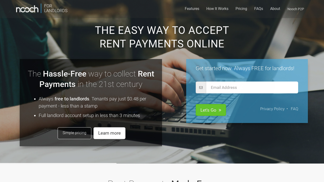 Nooch for Landlords Landing page