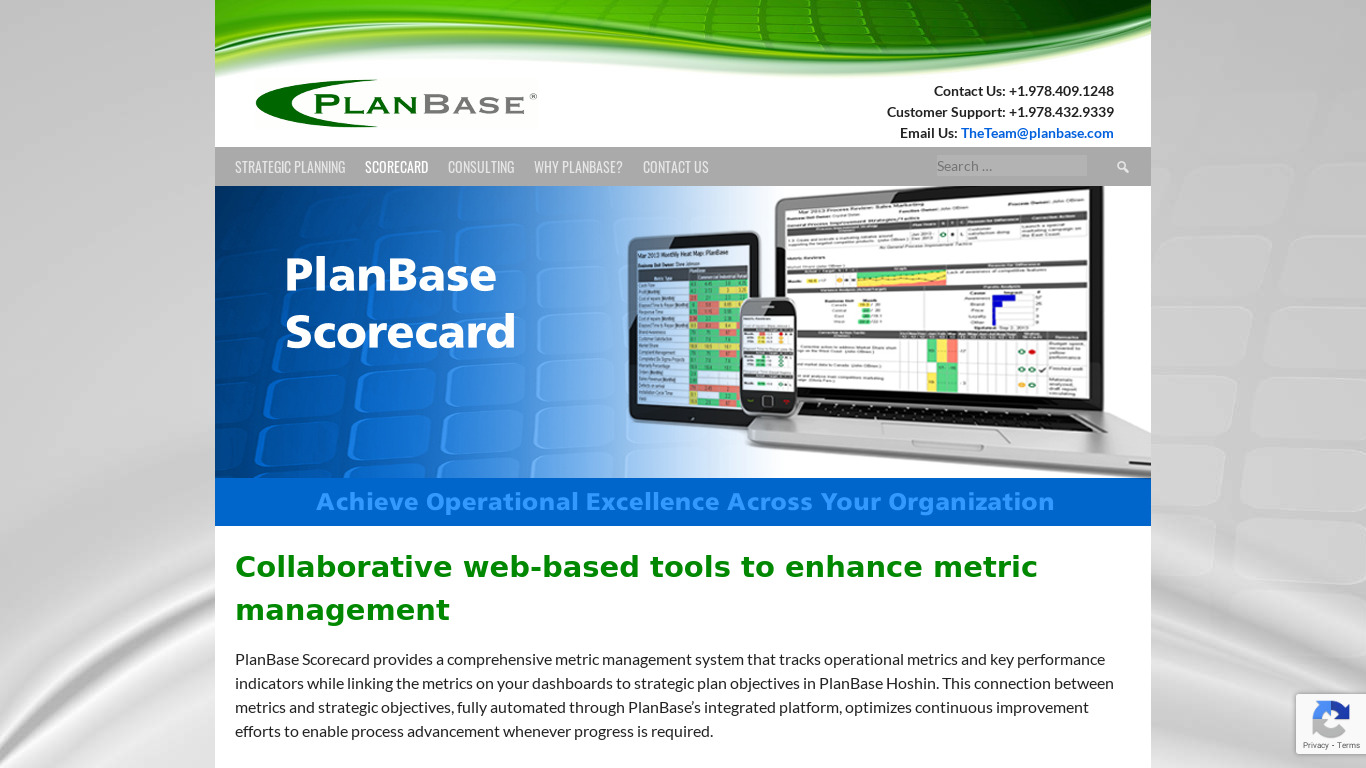 PlanBase ScoreCard Landing page