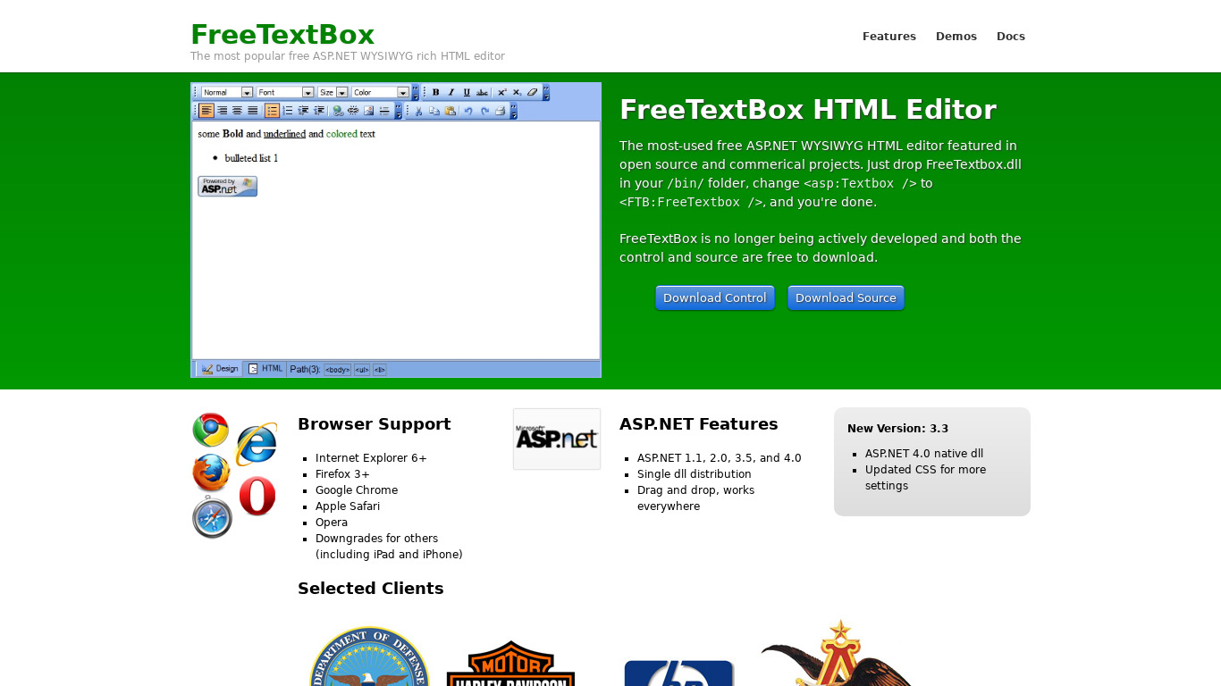 FreeTextBox Landing page