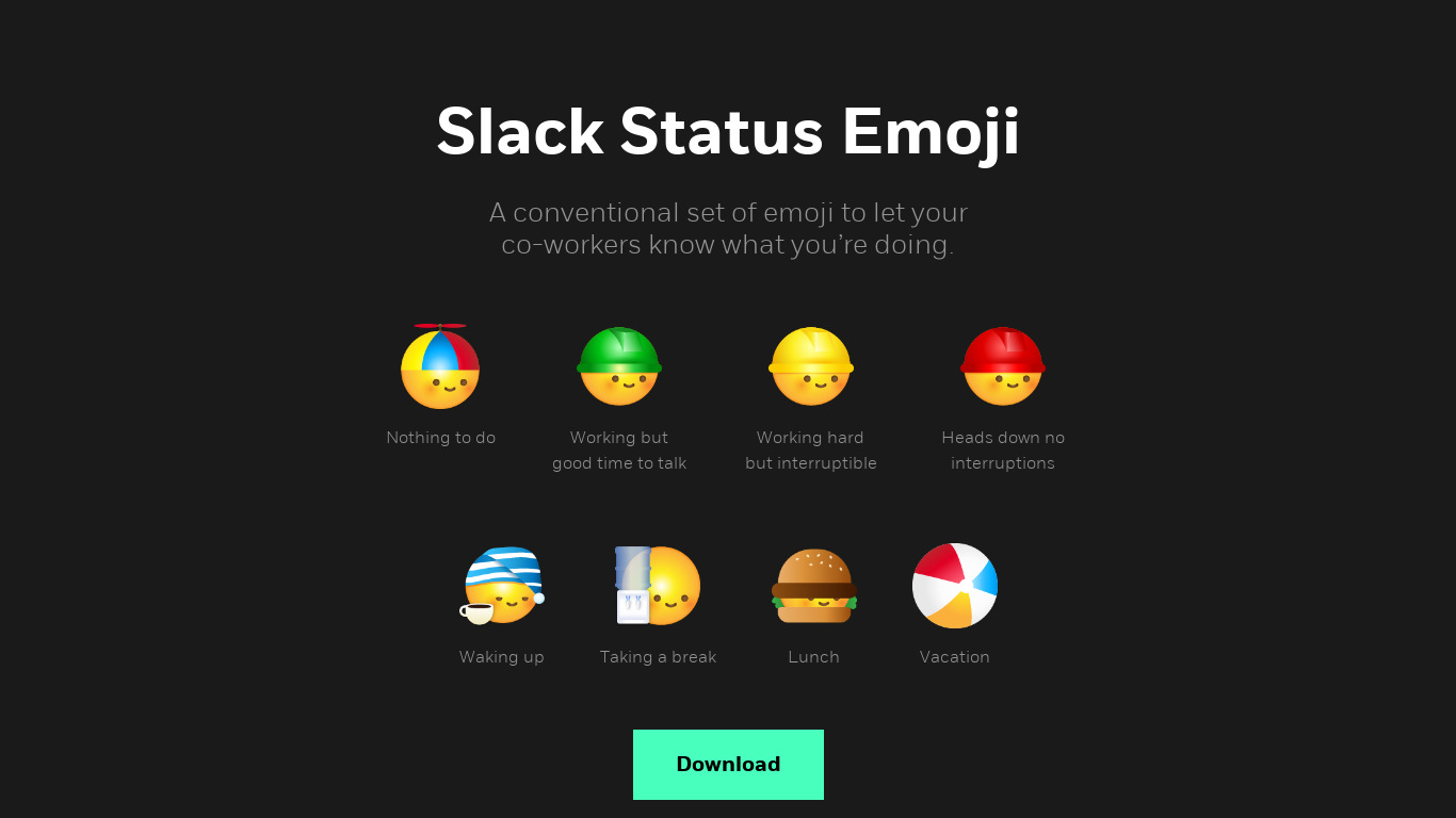Slack Status Icons Landing page