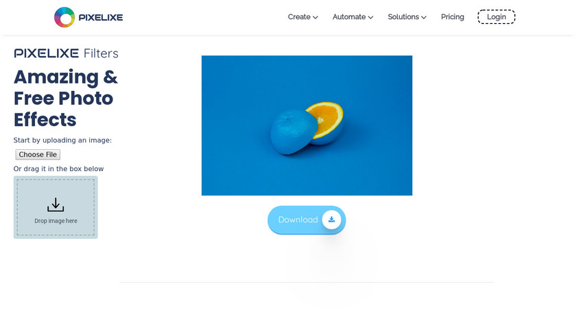 Pixelixe Photo Effects Landing Page