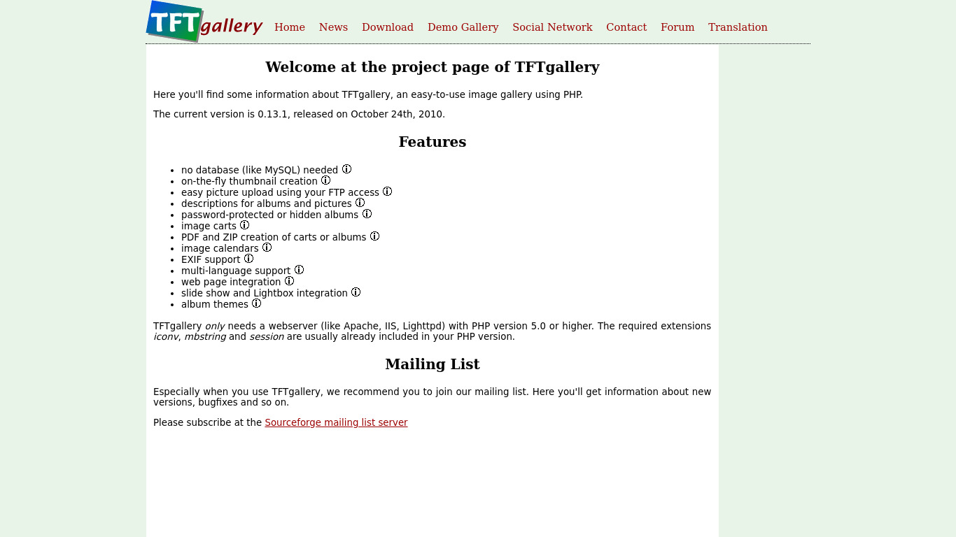 TFTgallery Landing page