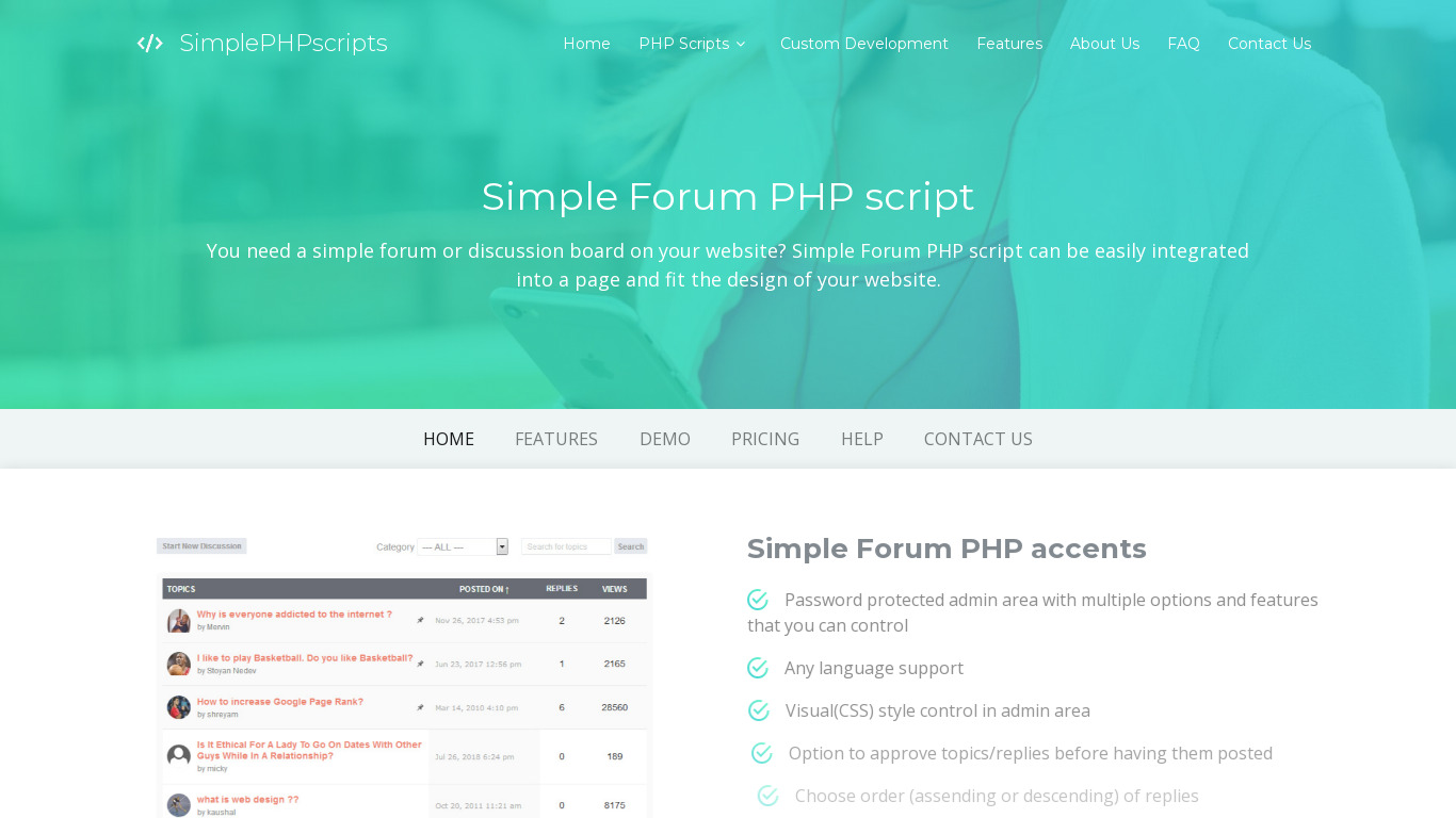 Simple Forum PHP Landing page