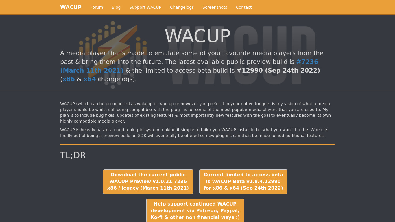 WACUP Landing page