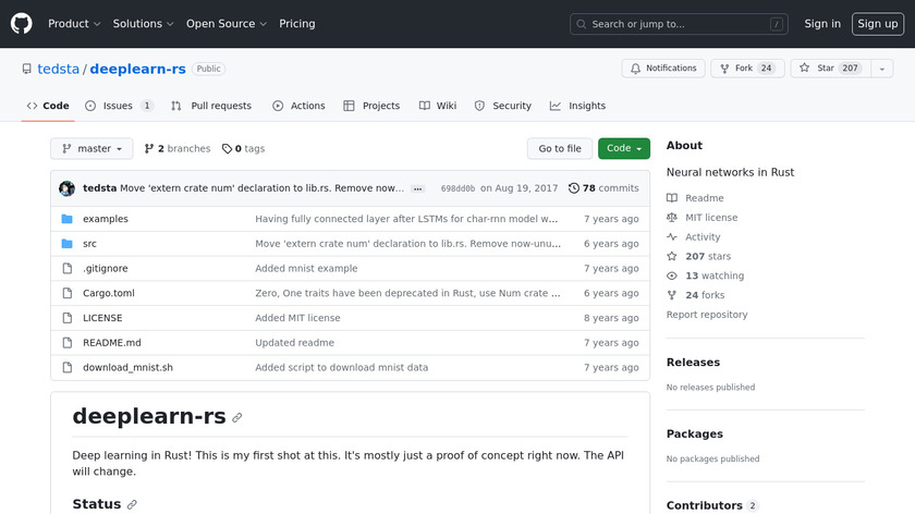 deeplearn-rs Landing Page