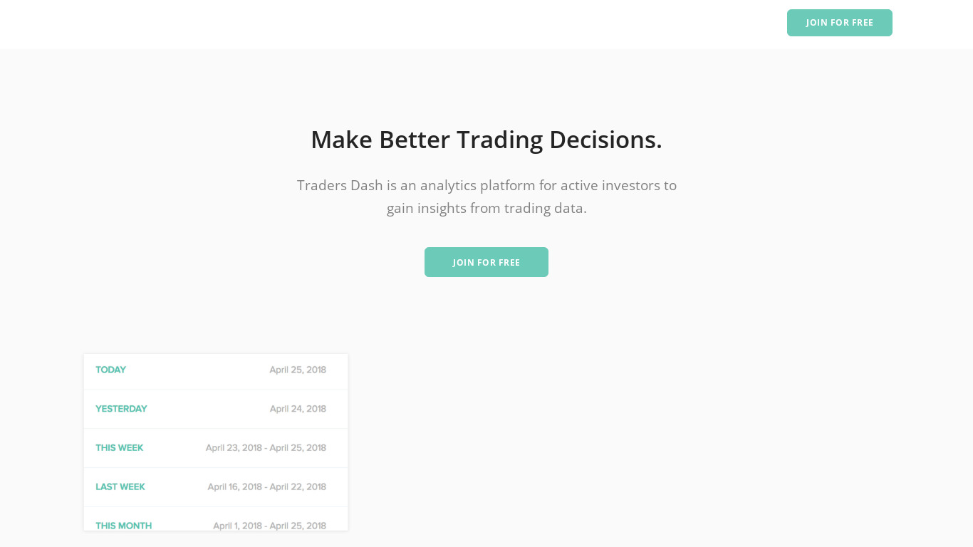 Traders Dash Landing page