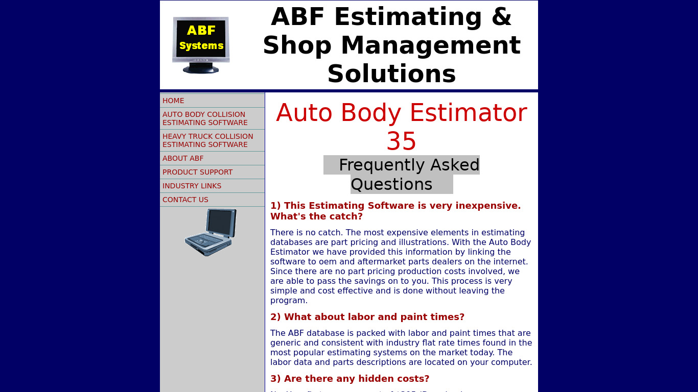 Auto Body Estimator 35 Landing page