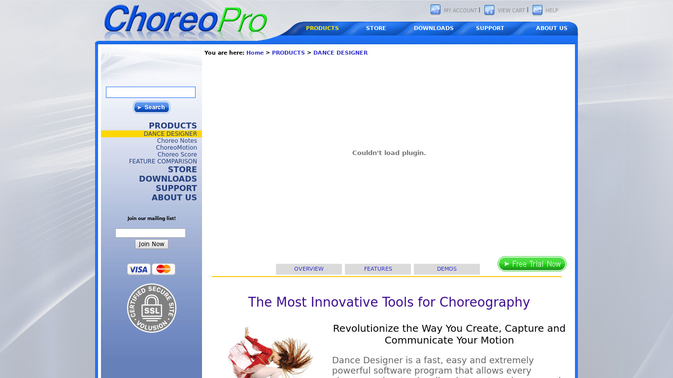 ChoreoPro Dance Designer Landing page