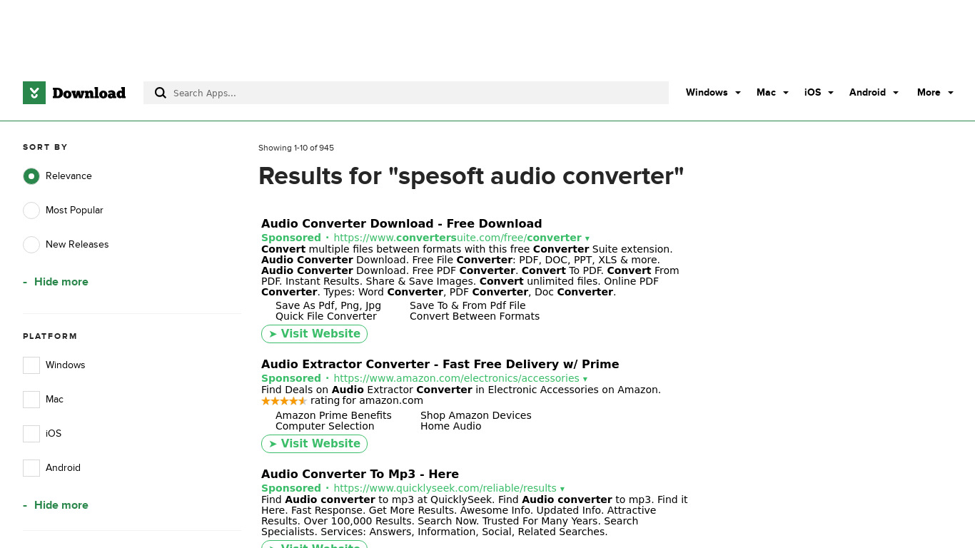 Spesoft Audio Converter Landing page