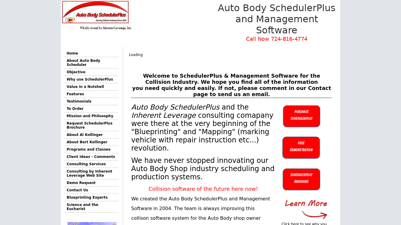 Auto Body SchedulerPlus Landing page