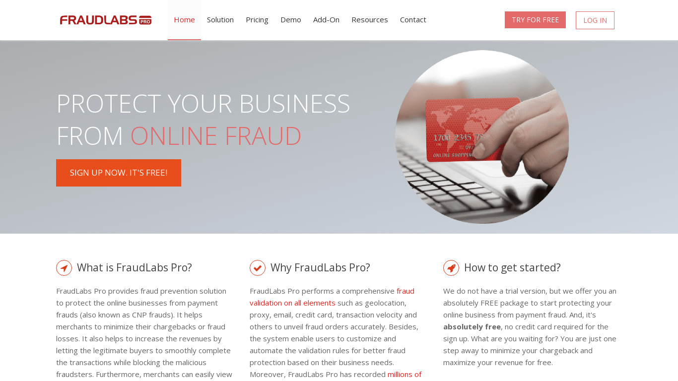 FraudLabs Pro Landing page