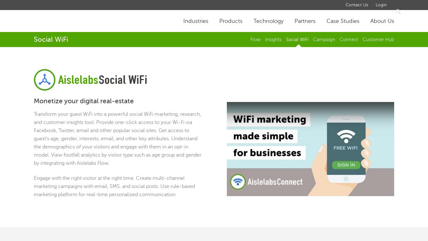 Aislelabs Social WiFi Landing page
