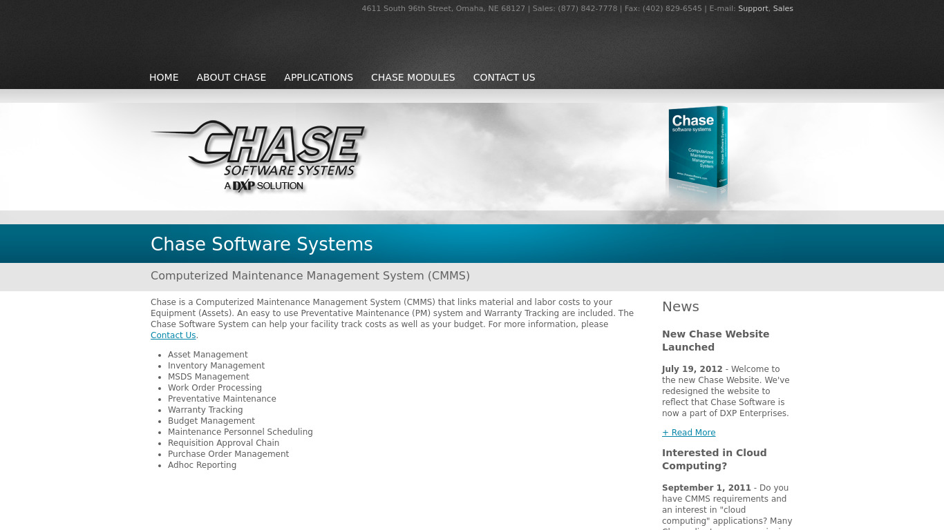 Chase CMMS Landing page