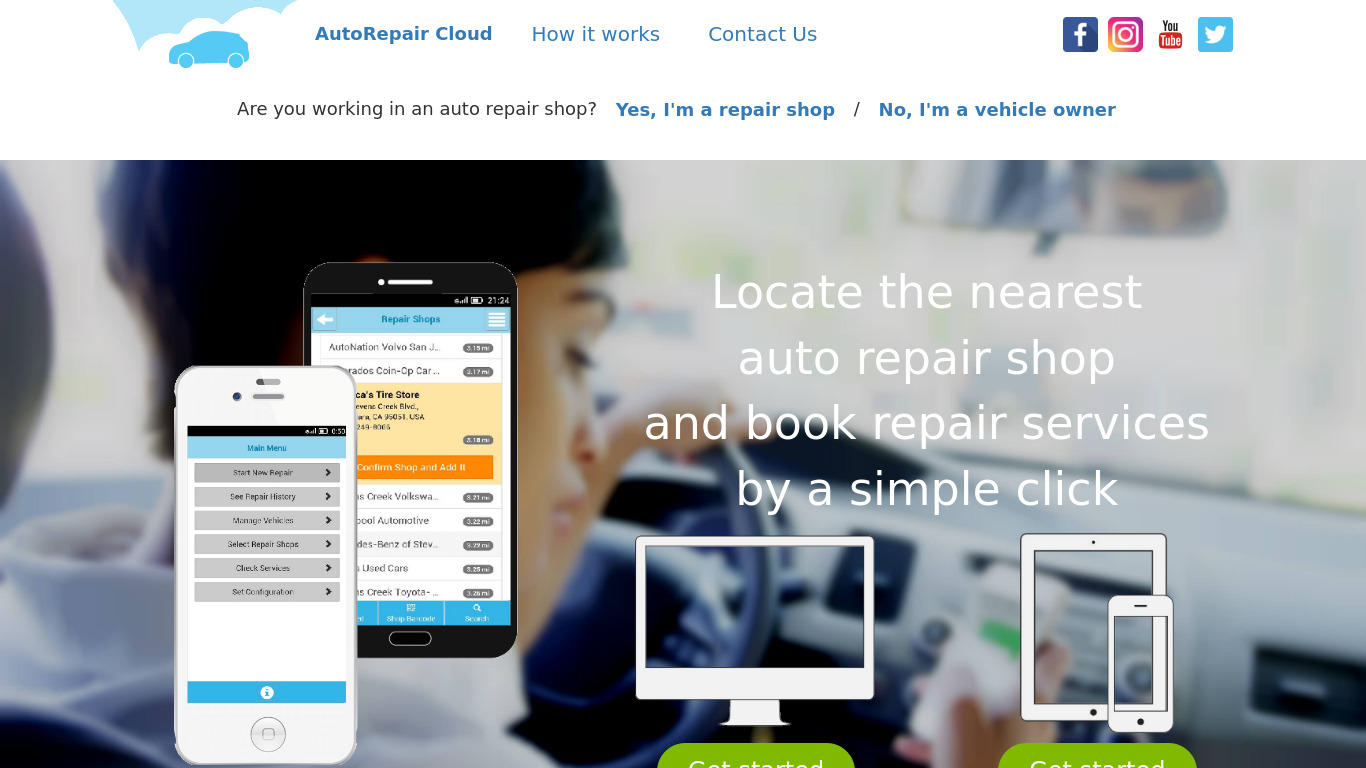 AutoRepair Cloud for Car Owners Landing page