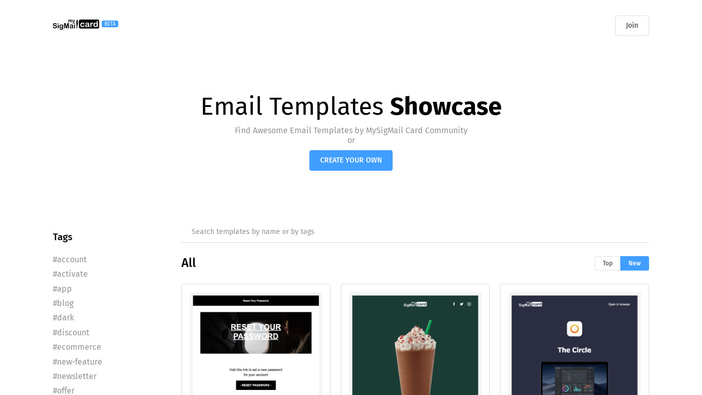 Email Templates Showcase Landing page