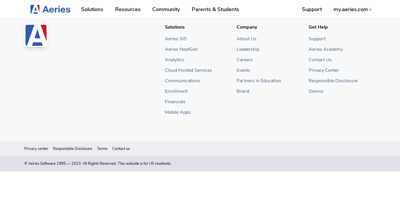 Aeries Software Landing page