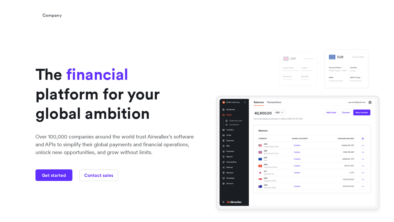 Airwallex Landing page