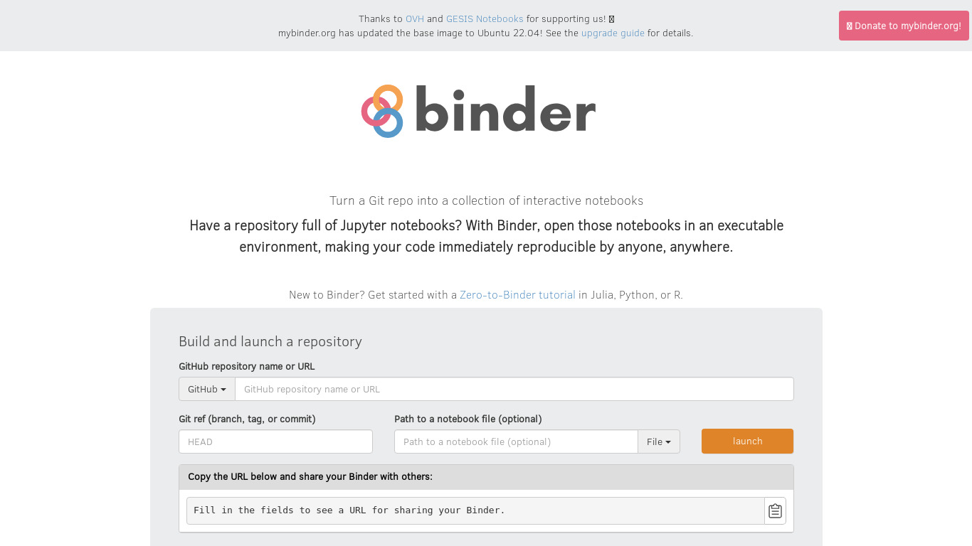 Binder Landing page