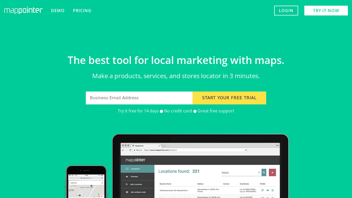 Mappointer for Enterprise Landing page