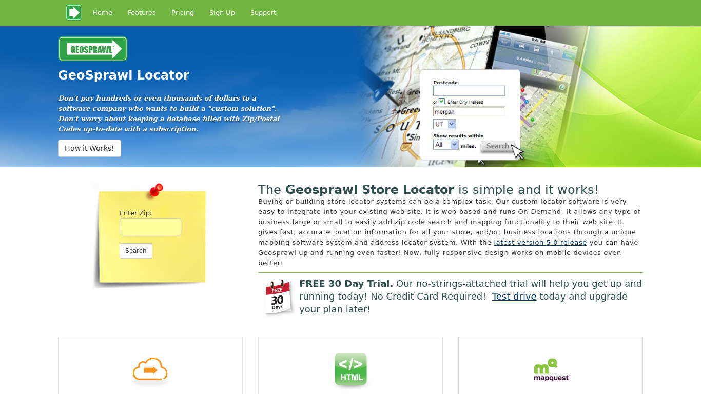 Geosprawl Landing page