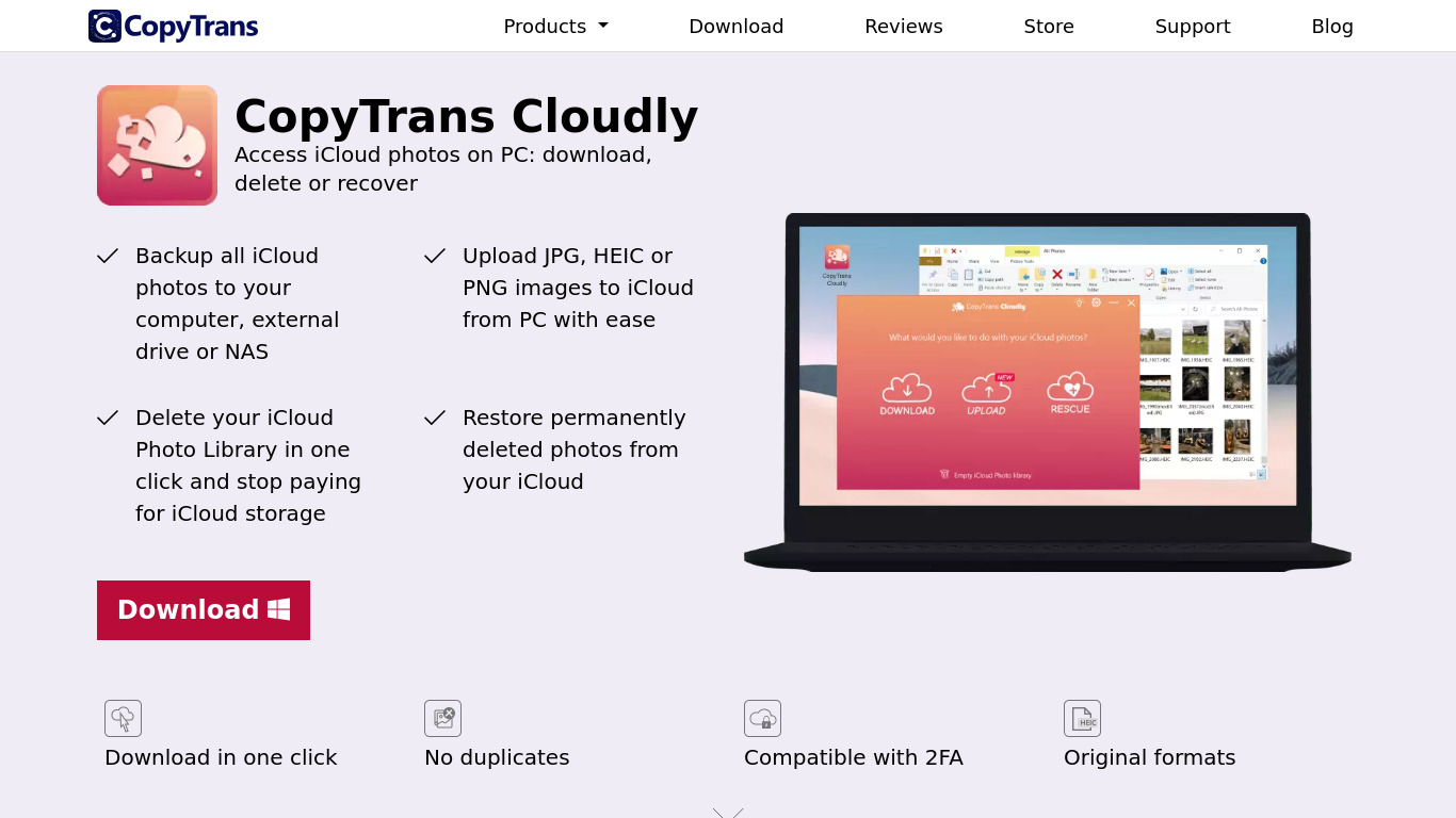 CopyTrans Cloudly Landing page