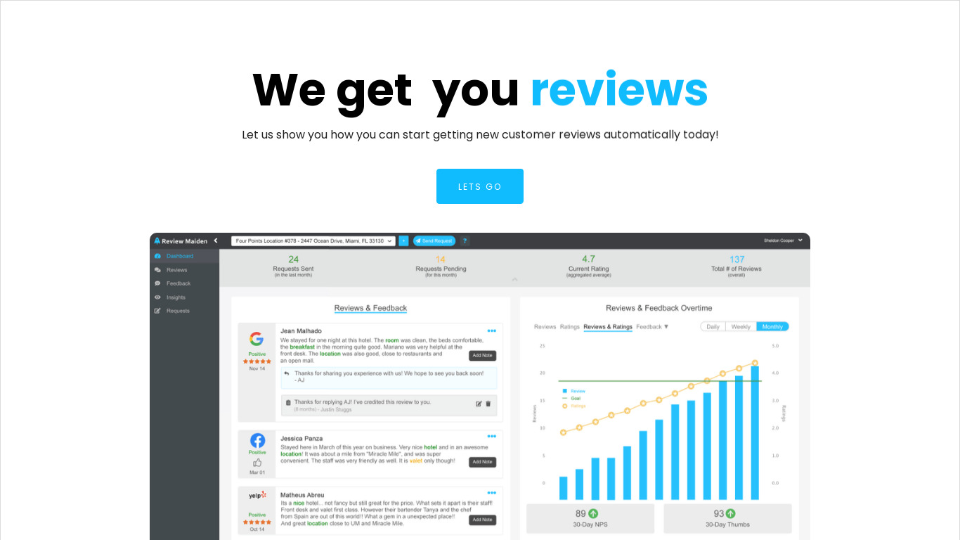 ReviewMaiden Landing page