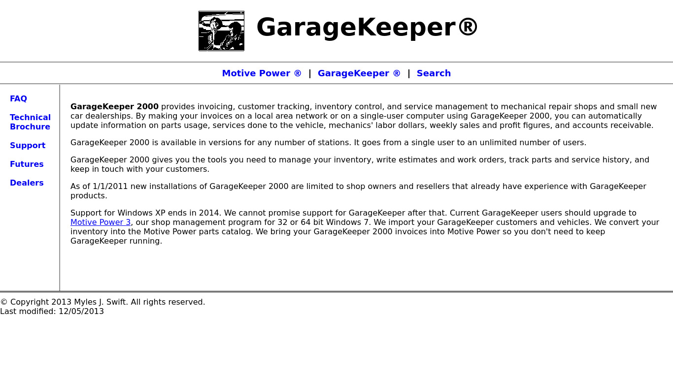 GarageKeeper Landing page