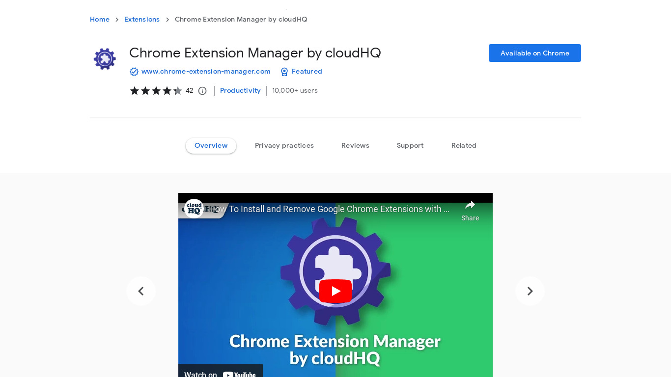 Chrome Extension Manager by cloudHQ Landing page