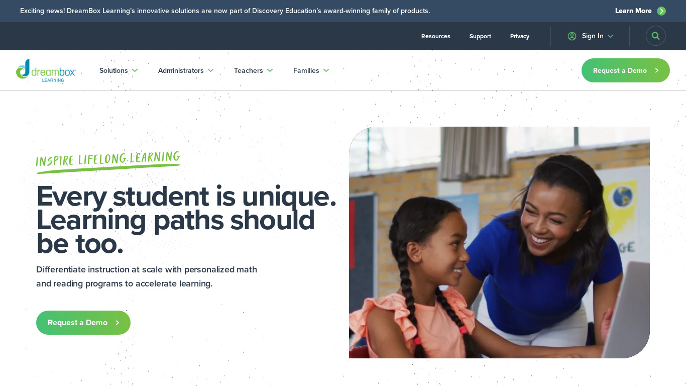 DreamBox Learning Landing page