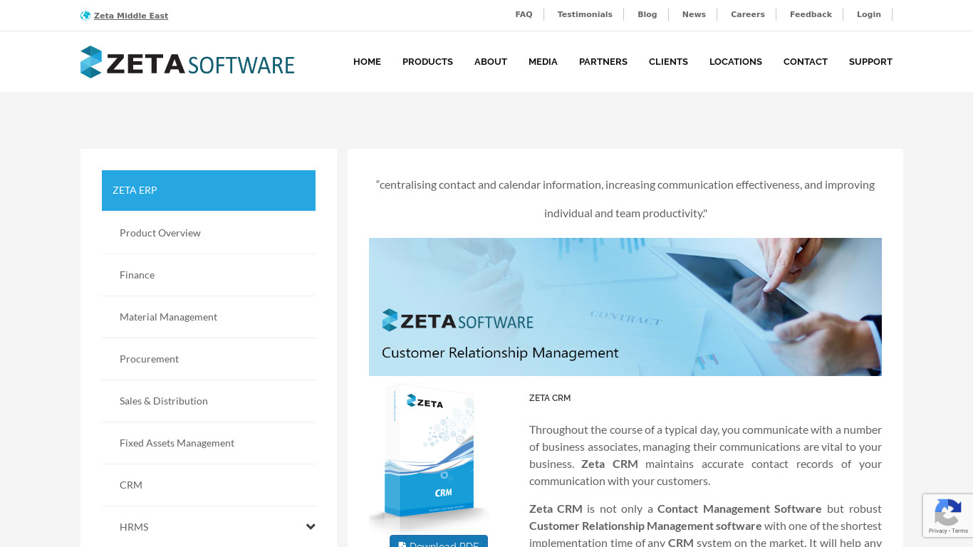 zetasoftwares.com Zeta CRM Landing page