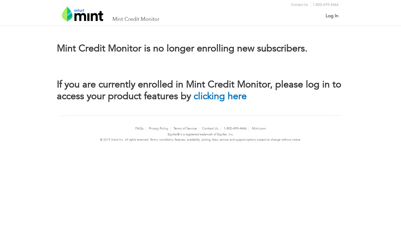 Mint Credit Monitor Landing page